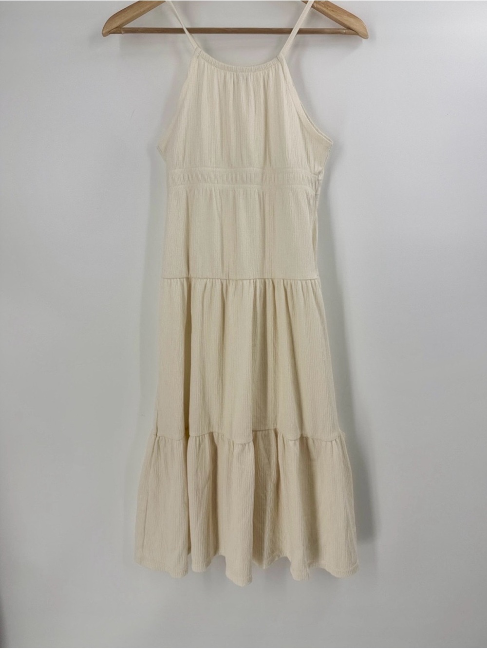 Old Navy cream cotton blend summer dress tiered ruffle hem